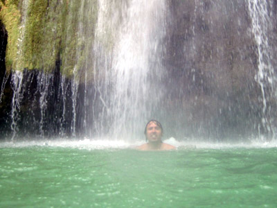 hubby under the falls